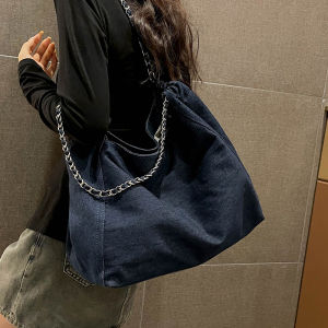 Large Capacity Commuter Womens Bags 2025 New Fashion Denim Chain Tote Bag Spring Summer Feel Single Shoulder Bag