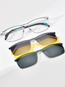 FONEX Titanium Glasses Frame Men Brand Design Ultralight Japanese Square Eyewear Clip on Flip-up Myopia Optical Prescription Eyeglasses with Polarized & Night Vision Lens 85759