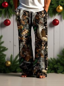 2026 Hot Selling Fashionable New Mens Novel Deer 3D Printed Loose Outdoor Leisure Sports Pants in The Jungle Large Size