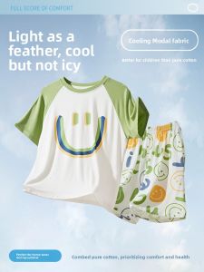 Childrens Modal Thin Short Sleeve Sleepwear Set Boys Summer Home Clothes Air Conditioning Suit Cartoon Cute Style