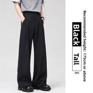 YAYANGREN | Draped Black Casual Trousers Loose Straight Leg Pants