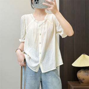 เสื้อเชิ้ตแขนสั้นผู้หญิงฤดูร้อน เสื้อเชิ้ตคอโปโลทรงหลวมสไตล์เกาหลี เสื้อเชิ้ตบาง ลายไม้ ทรงเข้ารูป ทรงปกติ