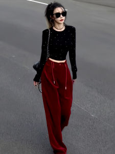 Áo Thun Nữ Tay Dài Cổ Tròn Đính Đá Công Phu Ngắn Ôm Vừa Vặn Thời Trang Thu Đông Mới Về Áo Thun Cotton Thường Ngày