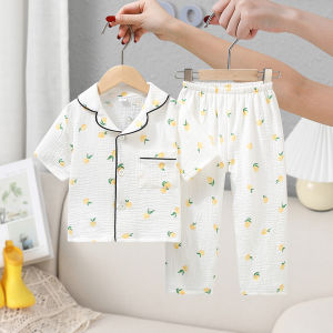 Princess Style Childrens Sleepwear Set Cotton Nightgown Long Sleeve Long Pants Home Clothes for Girls Sweet Summer Kids Outfit