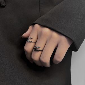 2Pcs Creative Angel Devil Wings Ring Adjustable Punk Personality Couple Open Ring Valentines Day Lovers Jewelry Gift