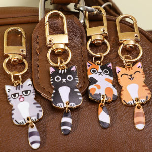 Metal Cute Cat Small Pendant Keychain Kawaii Animal Backpack Pendant Key Ring Gift