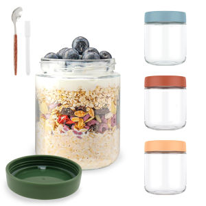 4Pcs Glass jars Overnight Oats Container Milk Fruit Salad Food Storage Bottle with Airtight Lids Spoon Portable Breakfast Jars