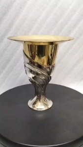Two-Tone Solid Brass Communion Chalice w/ Paten | 5.5-Inch Eucharistic Cup with Modern Sculpted Wrap