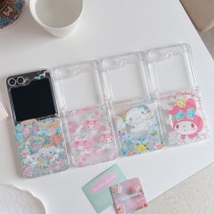 Sanrio | Cute Flower Melody Cinnamoroll Magnetic Wireless Charge Flip Phone Case For Samsung Z Flip 7 6 5 TPU Matte Shockproof Hard Cover