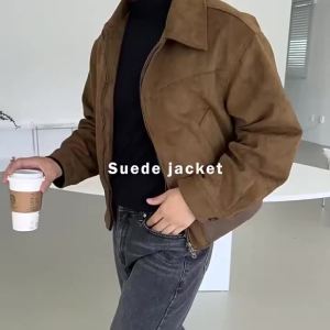 SUPEEON丨แจ็กเก็ตหนังนิ่มของผู้ชายแจ็คเก็ตมีซิปเสื้อให้ความอบอุ่นในฤดูหนาวผู้ชายหลวมเสื้อแจ็กเก็ตแบบมีปกลำลอง