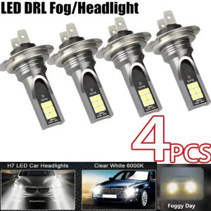 4pcs H7 Led Headlight Bulb Kit Car Fog Light Bulbs High Low Beam 12V 80W High Power Car Fog Light 6500K Headlight Bulbs