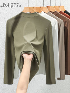 Slim Fit Modal Base Shirt Half High Collar Short Sleeve T-Shirt Womens Spring Inner Wear Basic Style Thin Top Delycoor