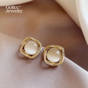 Golicc Cats Eye Stone Earrings Womens Luxury Sensation Elegant New 2025 Trendy Unique Ear Jewelry Korean Style Alloy Plated Silver Gold