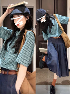 LIRUSHAN | Gingham Plaid Two-Piece Skirt Dress Womens Summer College Style Outfit