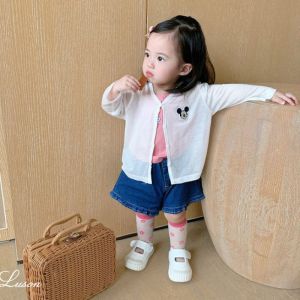 Girls Casual Loose Jeans Shorts Thin Summer New Style Baby Pants D03 Long Sleeve round Neck Pure Color Other Material