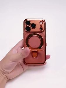 For Magsafe Magnetic Bracket Phone Case for IPhone Air 17 16 15 Plus 18 14 13 12 Pro Max Ring Stand Holder Clear Acrylic Cover