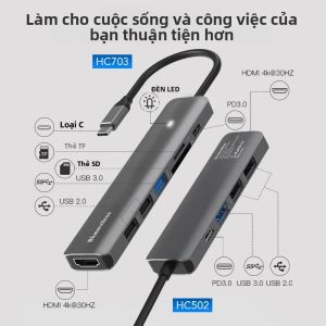 Cổng Kết Nối Đa Năng Blueendless Type C Hub 4K 30Hz HDMI Tương Thích PD 100W USB3.0 Với Đầu Đọc Thẻ TF SD Bộ Chia USB Dành Cho Macbook Air Pro
