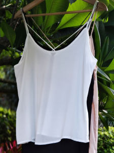 Áo Ba Lỗ Lụa Cotton Pha Vải Lanh Cổ Điển Nghệ Thuật Nhỏ Áo Ba Lỗ Trong Màu Trắng Váy Vải Lanh Chống Thấm Nước Chéo Áo Ba Lỗ