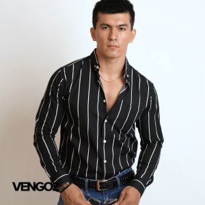 VENGOZ Kemeja Pria Slimfit - Vicente Stripe Black LS