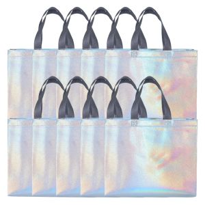 10/20PCS Silver Reusable Gift Tote Bag for Bridesmaids Wedding Birthday Party Grocery Shopping Eco Friendly Favor Party Supplies