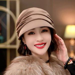 หมวกเบเร่ต์ผ้าโพลีเอสเตอร์ฤดูใบไม้ร่วง/ฤดูหนาวสำหรับผู้หญิง หมวกทรงปากเป็ด ทรงสั้น ทรงกลม หมวกแฟชั่นสำหรับคุณแม่