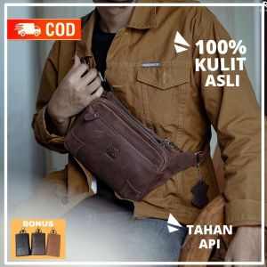 Tas Selempang Kulit Pria Tas Kulit Pria Tas Waistbag Slempang Pria Cowok Kekinian Reven Hazar Kulit Crazy Horse Premium Branded High Quality