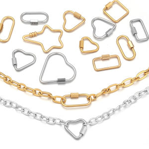 2Pcs Gold Stainless Steel Heart Screw Carabiner Lock Connector Fastener Clip For DIY Necklaces Keychain Jewelry Making Supplies