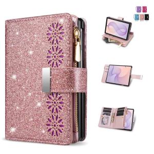 Glitter PU Leather Wallet Phone Case for Samsung Galaxy Z Fold 8 ultra 8/7/6 Flip Protective Cover with Magnetic Buckle & Wrist Strap Shockproof Shell