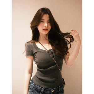 XIANGBAIWEI | Korean Spicy Girl Style U-neck Slim Fit Henley Shirt