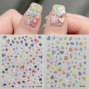 1/2Pcs 5D Embossed Oil Painting Nail Stickers Colorful Floral Nail Decal Spring Wildflower Sticker for DIY Manicure Design Decor