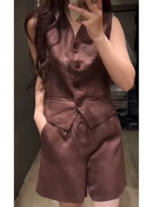 YUFUQING | Fashionable Two-Piece Suit Set Summer Outfit Small Size Trendy Vest Shorts Slimming Ensemble Polyester Fiber GZY0593