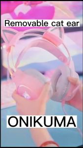 Onikuma X15 Pro Gaming Headset with Mic and Noise Cancellation Headphone Cute Wired Cat Ear Game Headphones RGB Colorful Luminous Head Beam HD Mic Stereo Surround Sound PC MAC Headsets