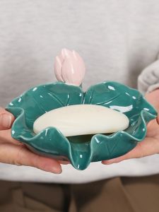 New Ceramic Soap Dish Draining Bathroom Home Use Soap Tray Creative Dormitory Soap Box Storage Rack No Drilling Required