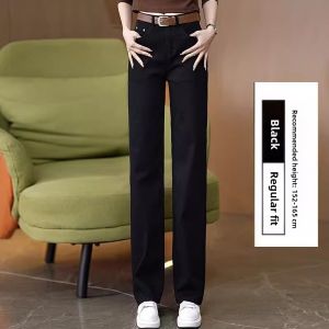 Spring New Style White Straight Leg Jeans Womens Simple Slimming Loose Long Pants Narrow Version Wide Leg Pants Casual Versatile