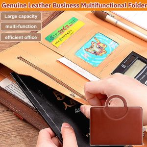 Business Multifunctional Folder Leather Clip Portfolio Bag With Handle Document Organizer Data Cleat