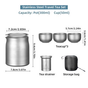 BISINNA | BISINNA 304 Stainless Steel Portable Travel Tea Set Lightweight Teapot and Cups Outdoor Camping Picnic Hiking Tableware