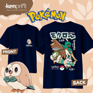 Bandai | Anime Pokémon Rowlet Evolution Cotton T-shirt Summer Mens and Womens Harajuku Clothing Fashion Casual Street Y2K T-shirt