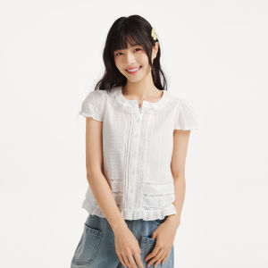 Hotwind | Summer New Romantic Lace Sleeve Design White Short Sleeve Shirt