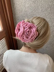 Handmade Large Flower Hair Claw Caro 3D Rose Gold Hair Accessories Big Size Hairpin Stylish Updo Shark Clip Fashionable Hairwear