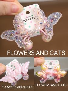 High Elasticity Crystal Pink Butterfly Hair Ties Childrens Hair Accessories Cartoon Girls Students Hair Ropes Flowers And Cats