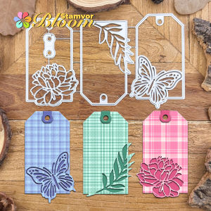 Original Lovely Peony Leaves Butterfly Hollow Tags Metal Cutting Dies Scrapbooking Decorative Embossing