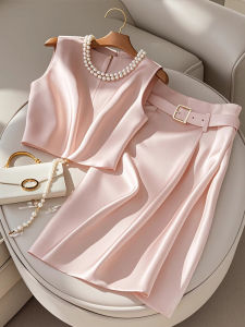 Không Tay Màu Hồng Trang Phục Mùa Hè Dành Cho Nữ Nhỏ Yunhui Ballad Giữa Váy Cổ Tròn Chui Đầu 2 Bộ Mùi Đẹp Chất Lượng Không Khí