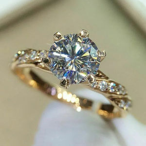 Huitan Luxury Women Wedding Rings with Sparkling Cubic Zirconia Gold Color Proposal Engagement Rings for Lover Fashion Jewelry