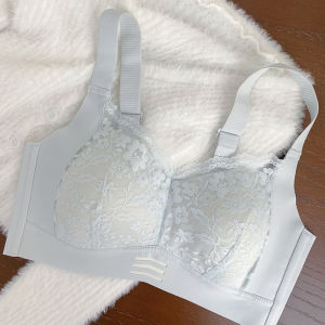 ขนาดใหญ่ ลูกไม้ Bra Sensual ผู้หญิง ชุดชั้นในป้องกันการหย่อนคล้อยเต็มถ้วยผ้าไนลอน V-Shape กลับสี่แถวหัวเข็มขัด ฤดูร้อน เสื้อผ้าบ้าน