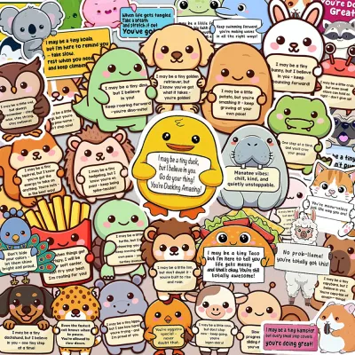 50PCS Cute Animal Stickers Positive Affirmation DIY Stickers Scrapbooking Phone Luggage Waterproof Decals