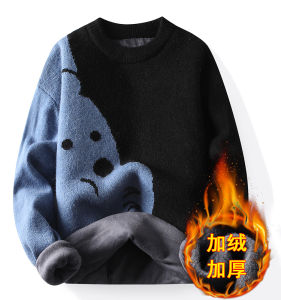 Thickened Fleece Autumn Winter Knitted Sweater for Teenage Boys Big Toddler 13 14 15 Years Old Middle School Students Base Layer