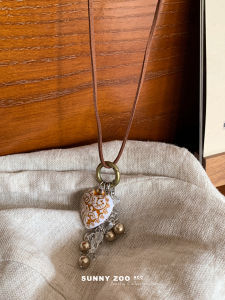 Sunny Zoo Autumn Warm Tea Korean Style Fleece Lined Heart Tassel Necklace Unique Design Vintage Sweater Chain Accessory