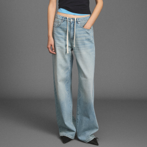 GOOD BAI | New Embroidered Washed High-Waisted Loose Drawstring Jeans Trousers