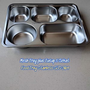 Piring Mesh Tray plus Tutup 5 Sekat Food Tray Stainless SUS 304