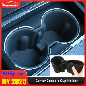 Water Cup Holder Insert For Tesla New Model Y Juniper 2025 Model 3+ Highland 2024 Center Console Organizer TPE Storage Box